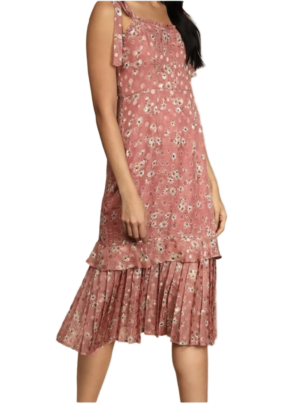 NWT Lulus Terrace Views Mauve Pink Floral Print Tiered Midi Dress Size XL
